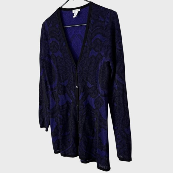 Chico's Floral Button-Front V-Neck Cardigan Metallic Purple Women's Size 0 - Picture 2 of 11